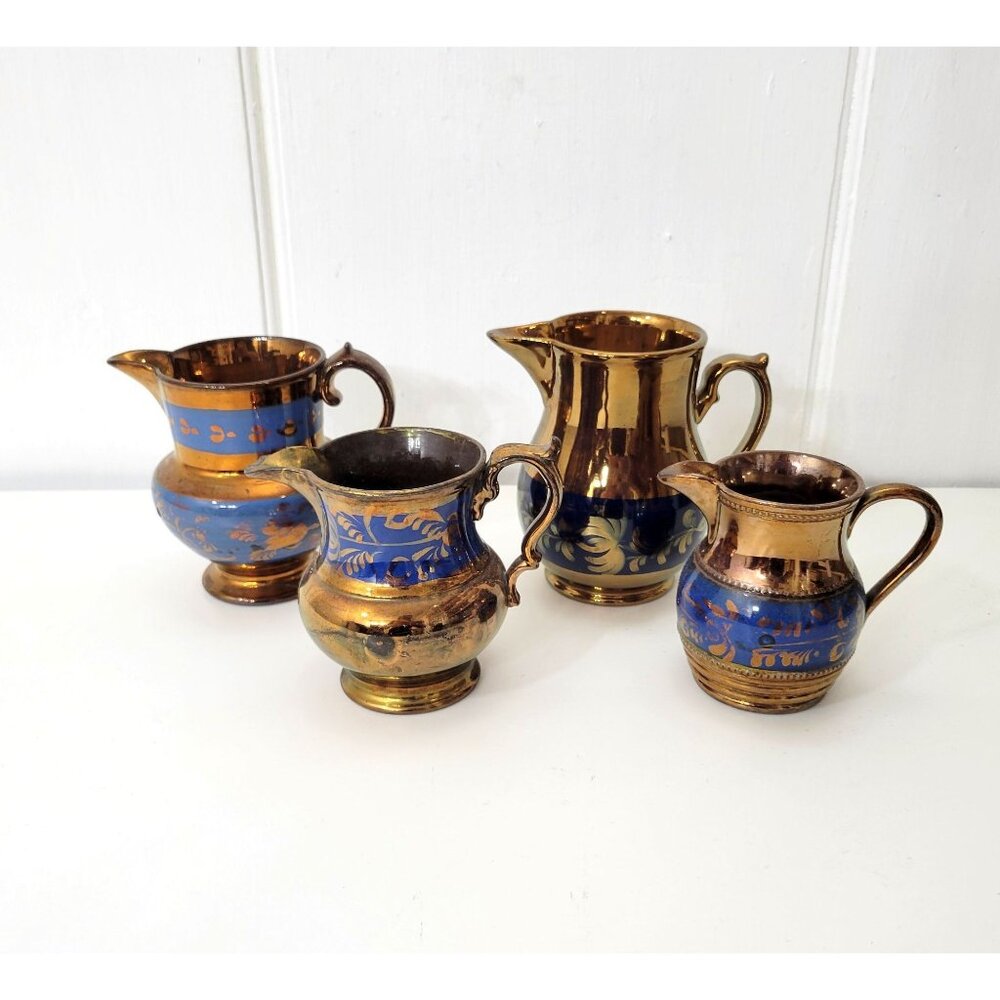 Antique Lusterware Jug Collection Copper Luster Lot of Four - Picture 2 of 12